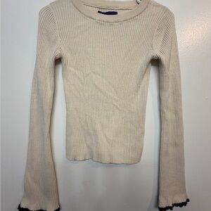 Aeropostale Women's Beige Ribbed Long Sleeve Top